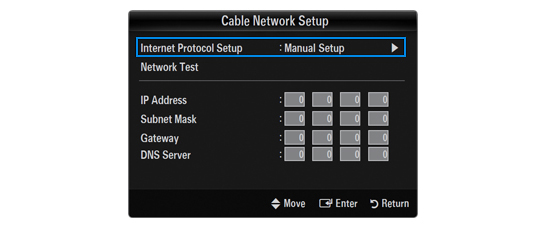 Cable Network Setup > Internet Protocol Setup > Manual Setup